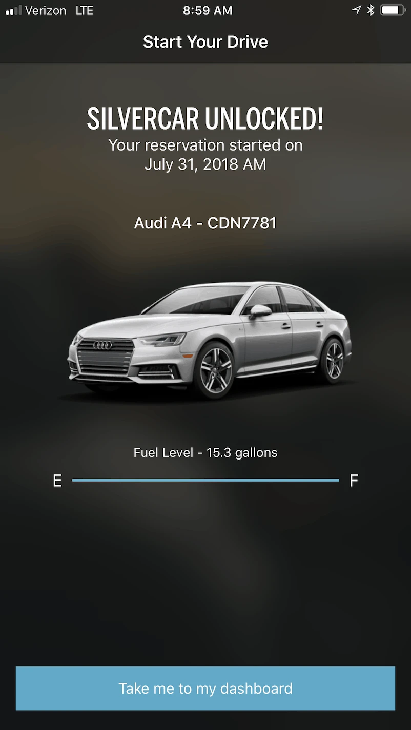 After unlocked, a new message shows SILVERCAR UNLOCKED! Then click "Take me to my dashboard."