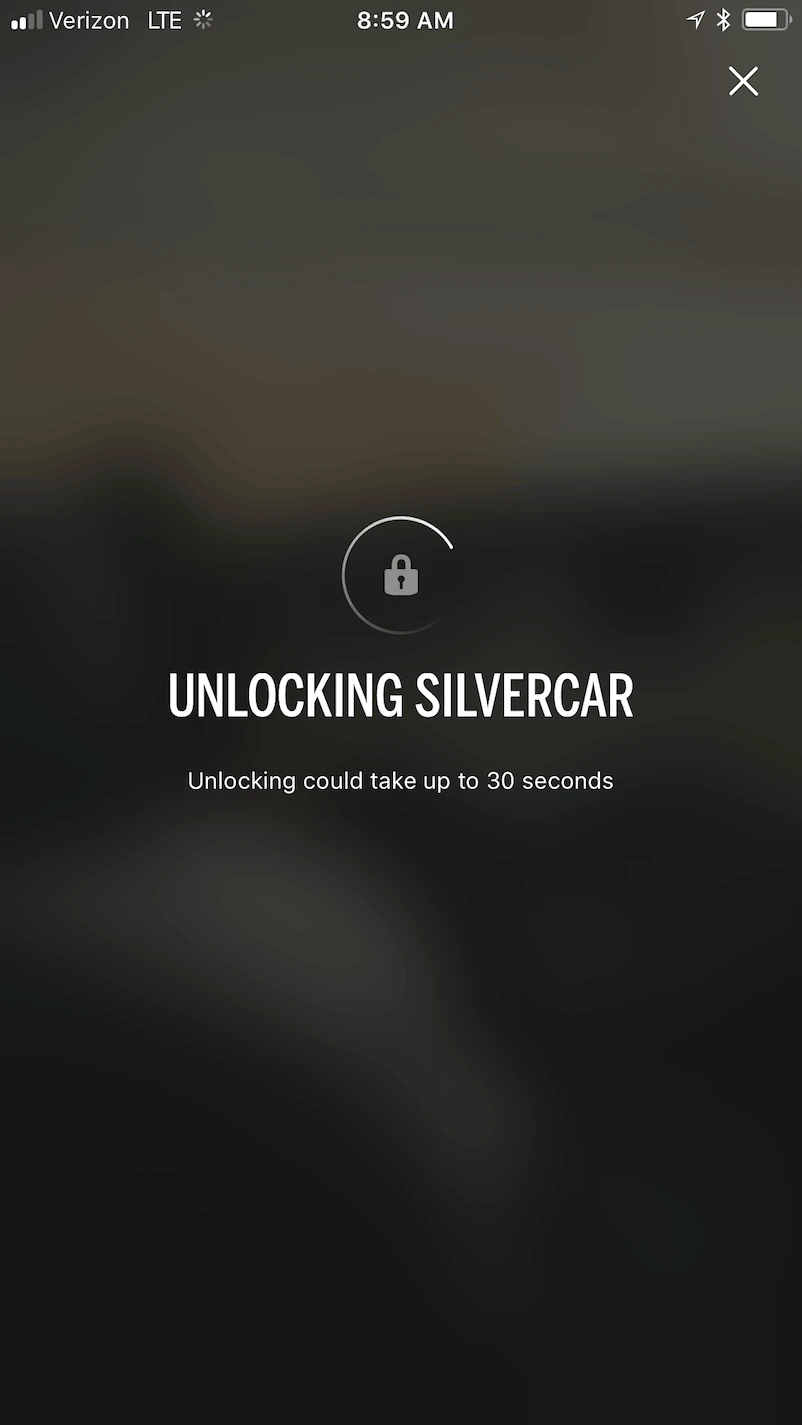 Once you agree, the screen shows an UNLOCKING SILVERCAR message.