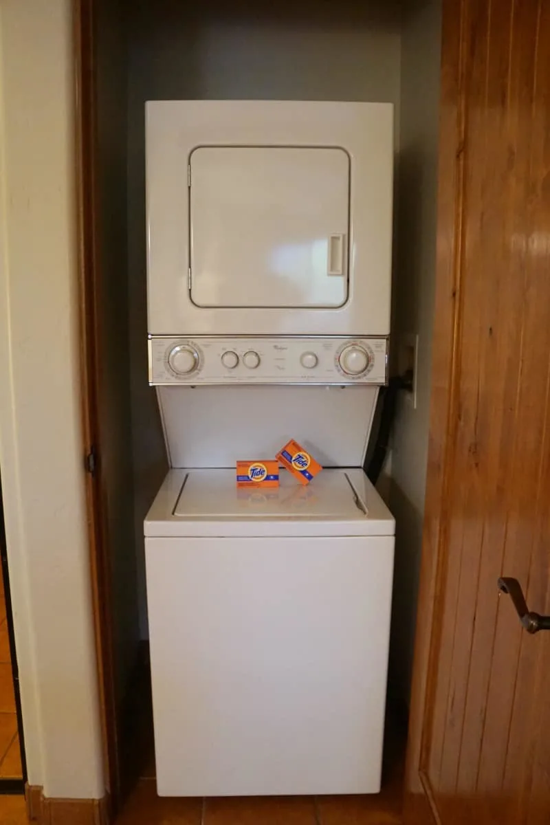 A full sized washer and dryer and two boxes of Tide means you can go home with clean clothes.