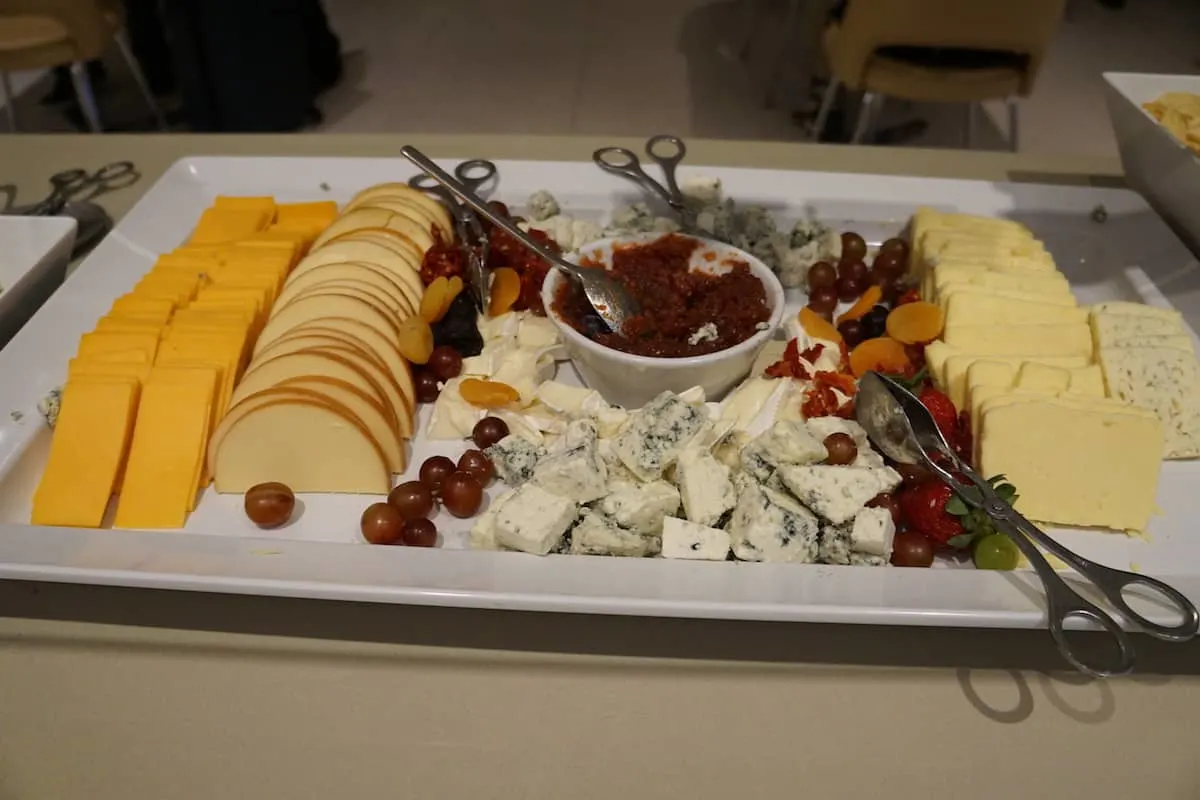 Assortment of cheeses at Star Alliance Business Class lounge LAX