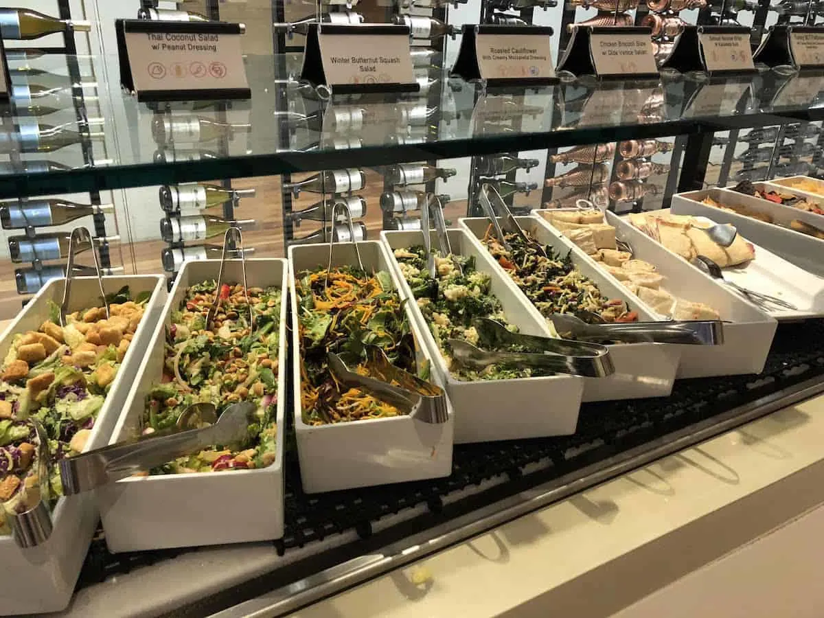 various salads, wraps, and chips Star Alliance Business Class Lounge LAX