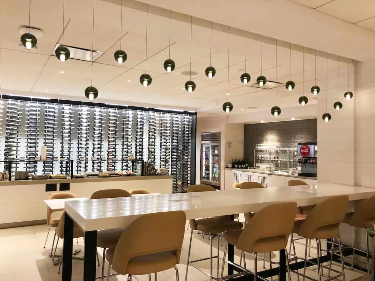 Counter style seating overlooking buffet Star Alliance Business Class Lounge LAX