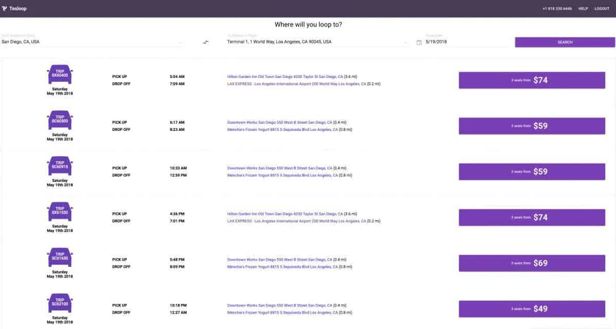 Enter your departure location, destination, and date. Choose your loop from the list of available times and locations. Read the destination drop off location carefully. | Tesloop everything you need to know. | ridesharing | how to get to LAX from San Diego | https://www.travelingwellforless.com