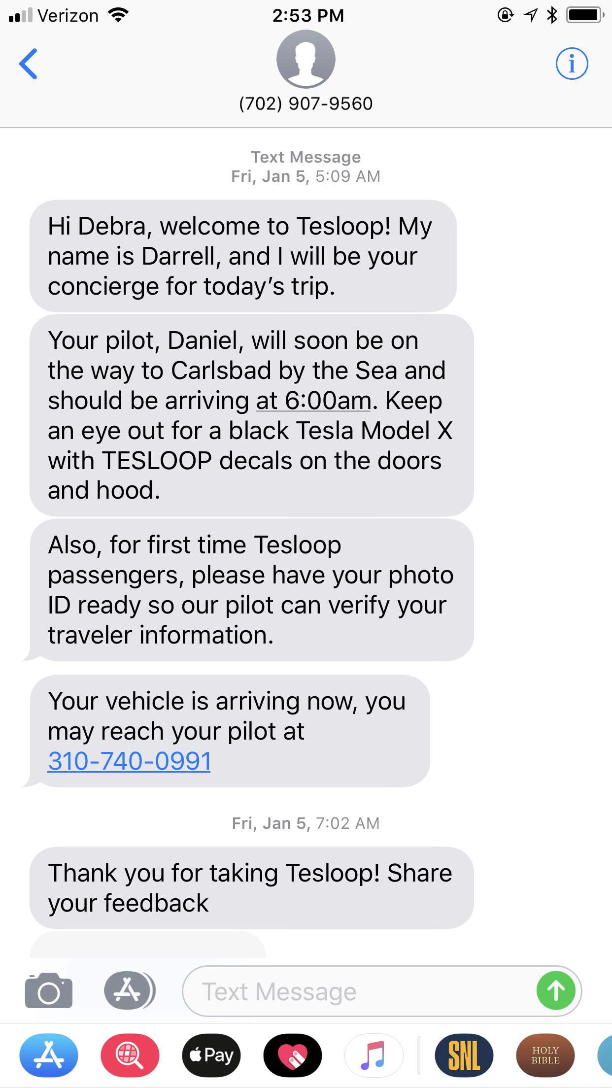 You'll get a confirmation text from your concierge introducing himself and your pilot and your trip details one hour prior to your trip. Another text is sent when your Tesloop is arriving. | Tesloop everything you need to know. | ridesharing | how to get to LAX from San Diego | how to get from Los Angeles to Palm Springs | https://www.travelingwellforless.com