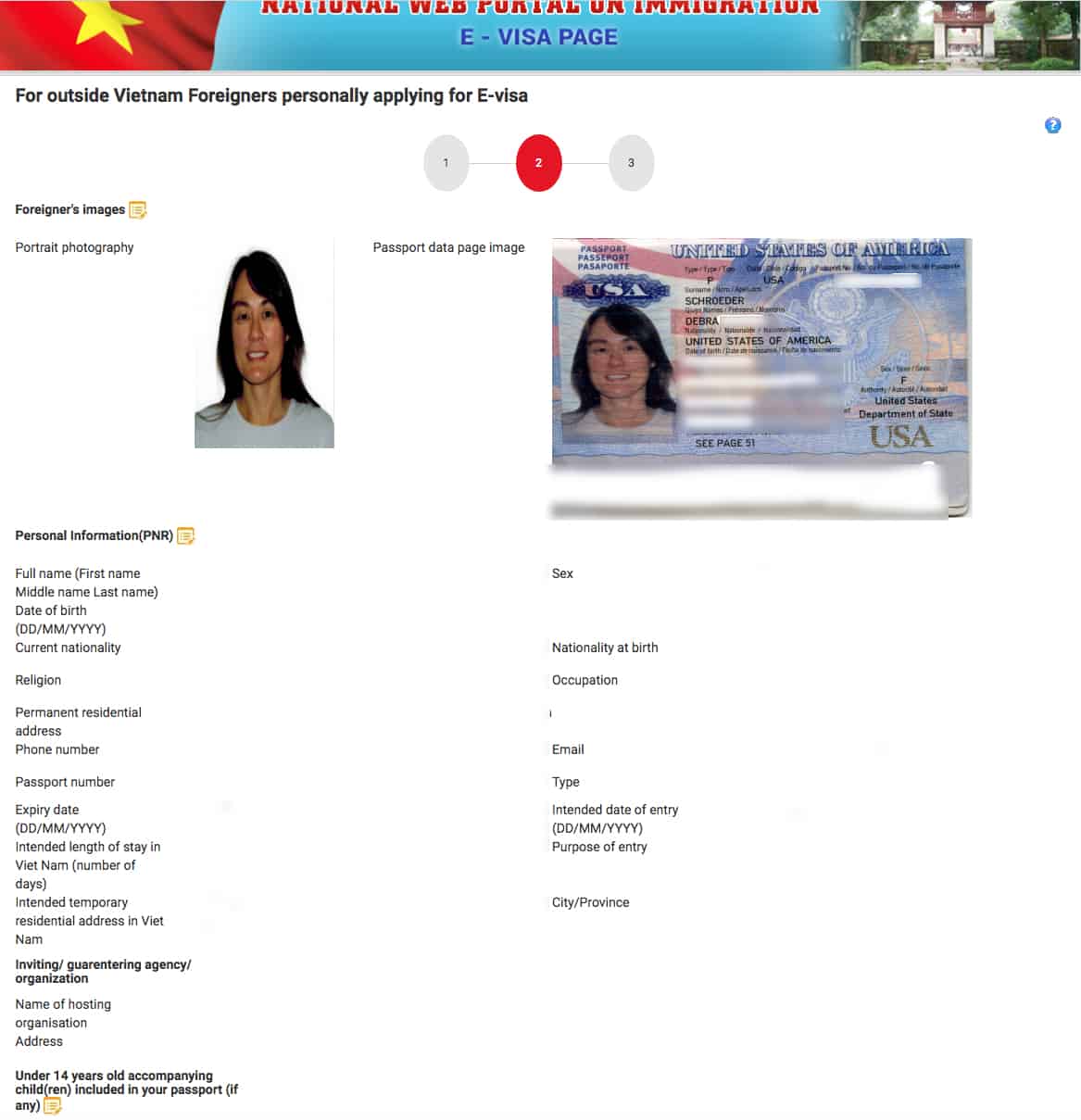 Upload passport photo and passport data page