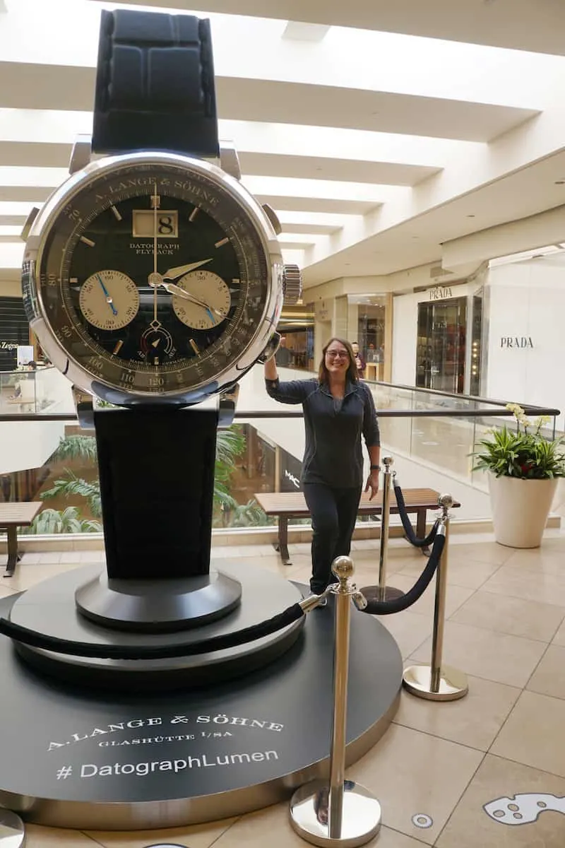 10 foot display A.Lange Sohne Datograph Lumen at South Coast Plaza, best things to do in Costa Mesa