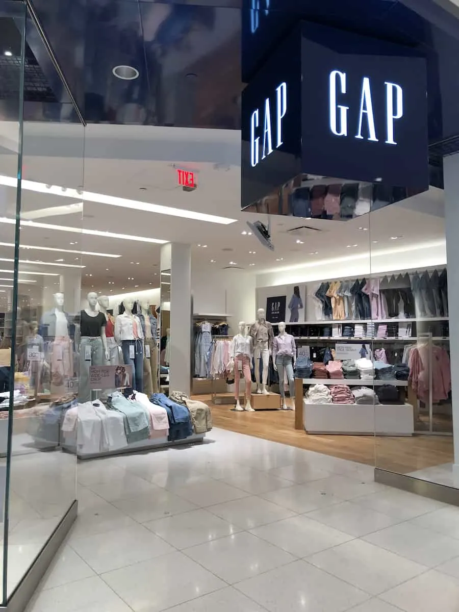 view inside Gap Store at South Coast Plaza, one of the best things to do in Costa Mesa