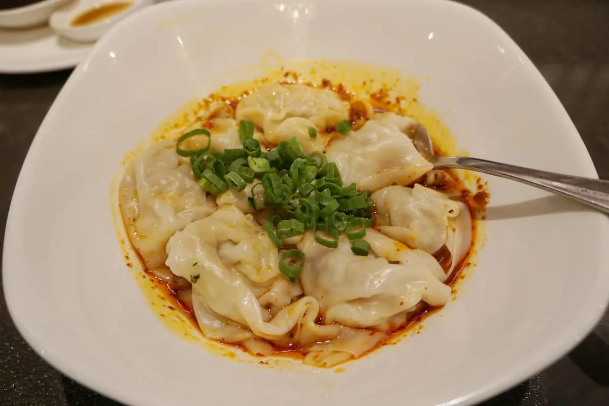 Shrimp & Kurobuta Pork wontons with spicy sauce, best things to do in Costa Mesa