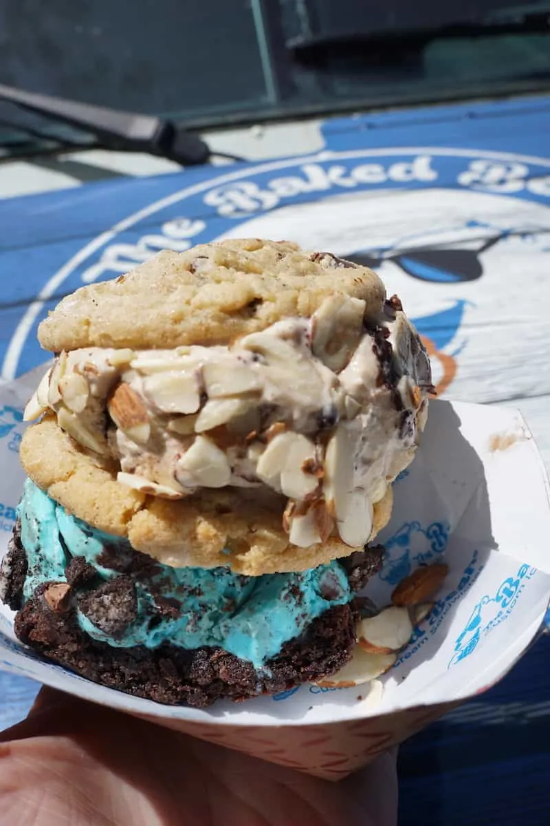 Kids and the young at heart will enjoy creating a cookie ice cream sandwich at The Baked Bear. Ice cream sandwiches from The Baked Bear are huge, consider sharing. | fun things to do in Temecula | things to do in Temecula | Riverside County | https://www.travelingwellforless.com