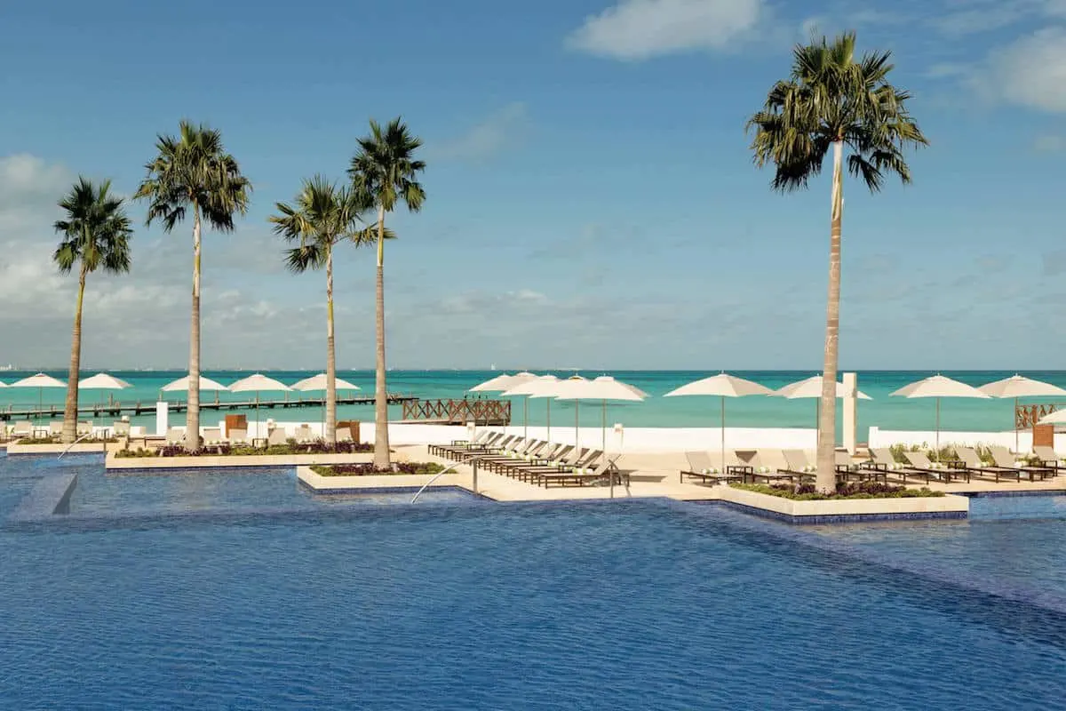 pool at beachfront hotel in Mexico