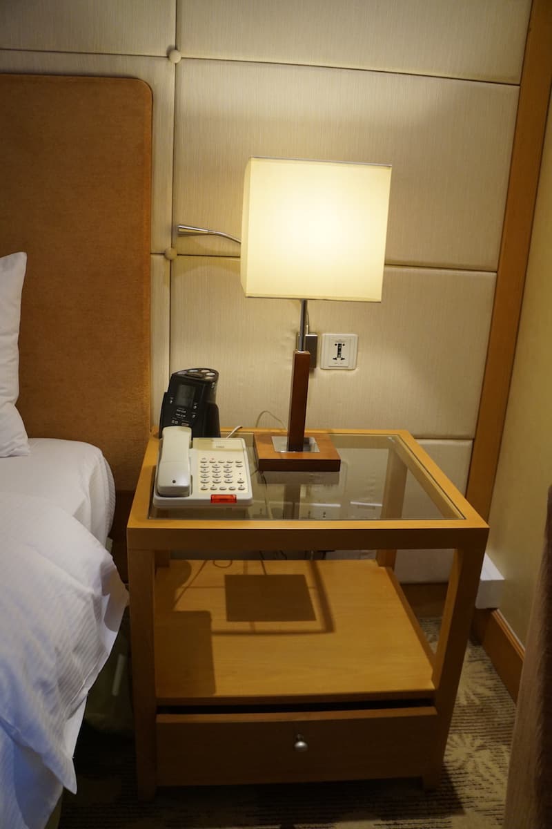 bedside table at hotel