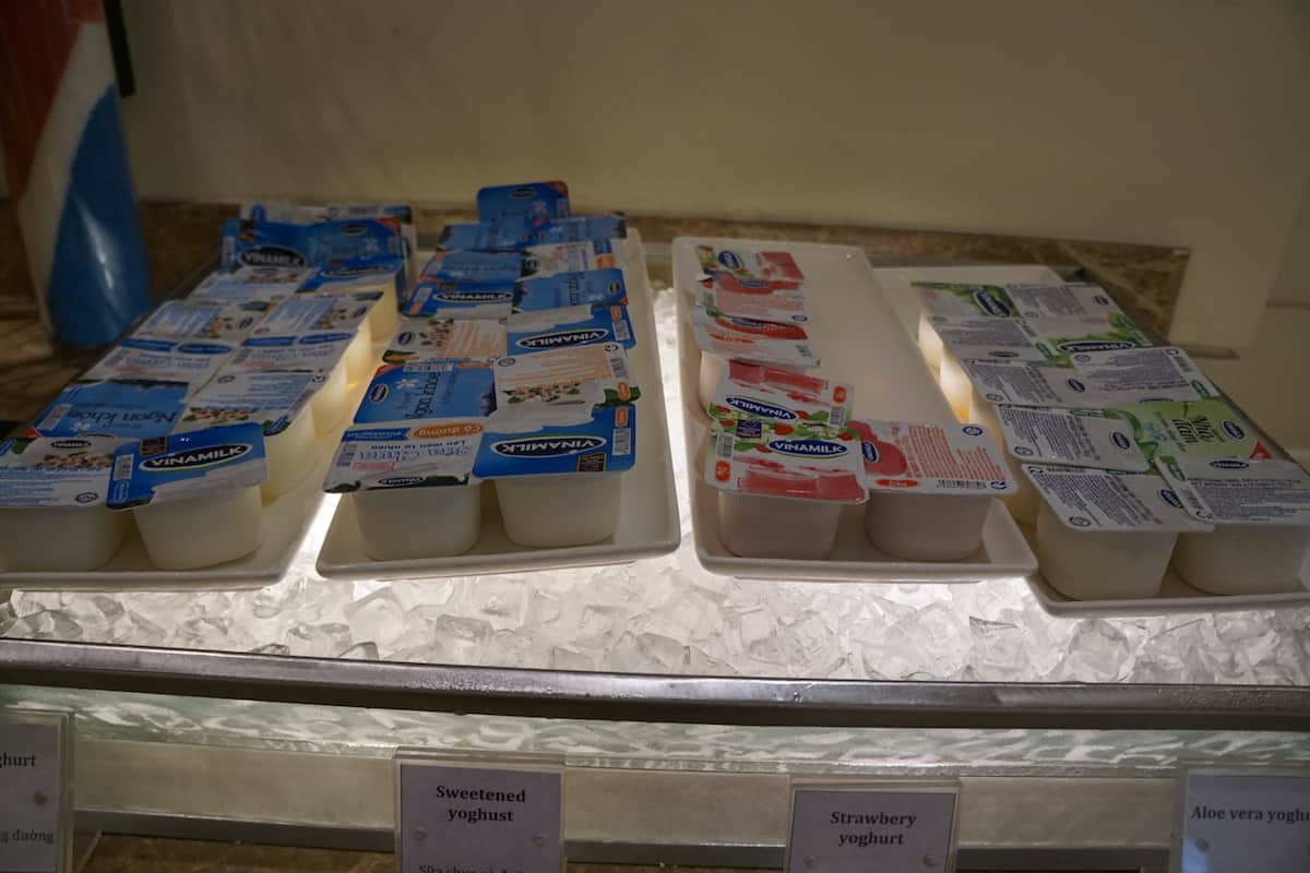 yogurts at hotel breakfast buffet