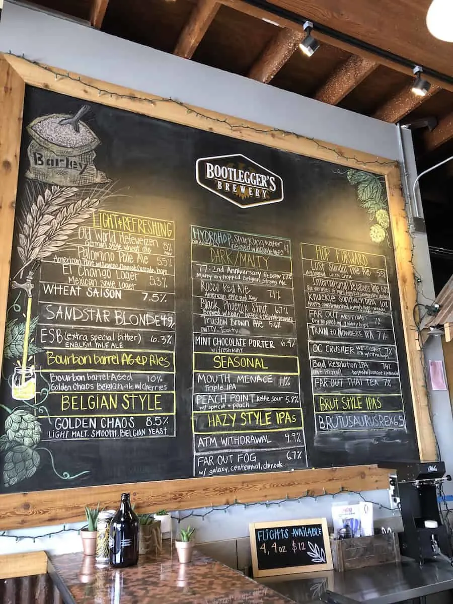 craft beer menu Bootleggers Brewery Costa Mesa