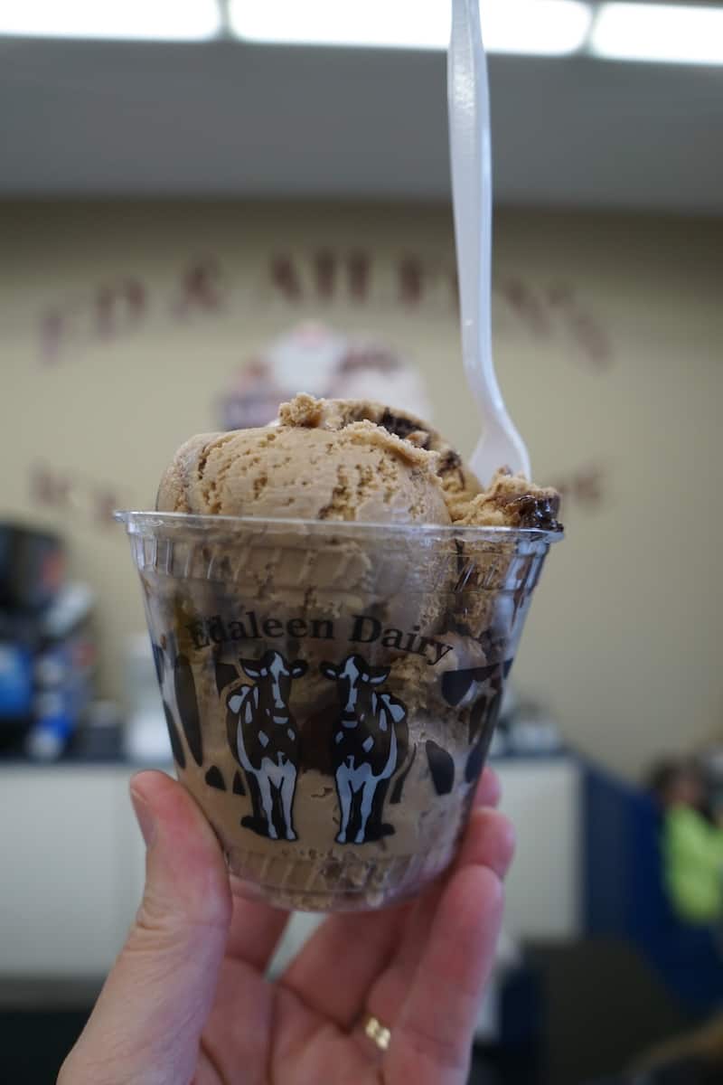 cup of coffee almond fudge ice cream with spoon