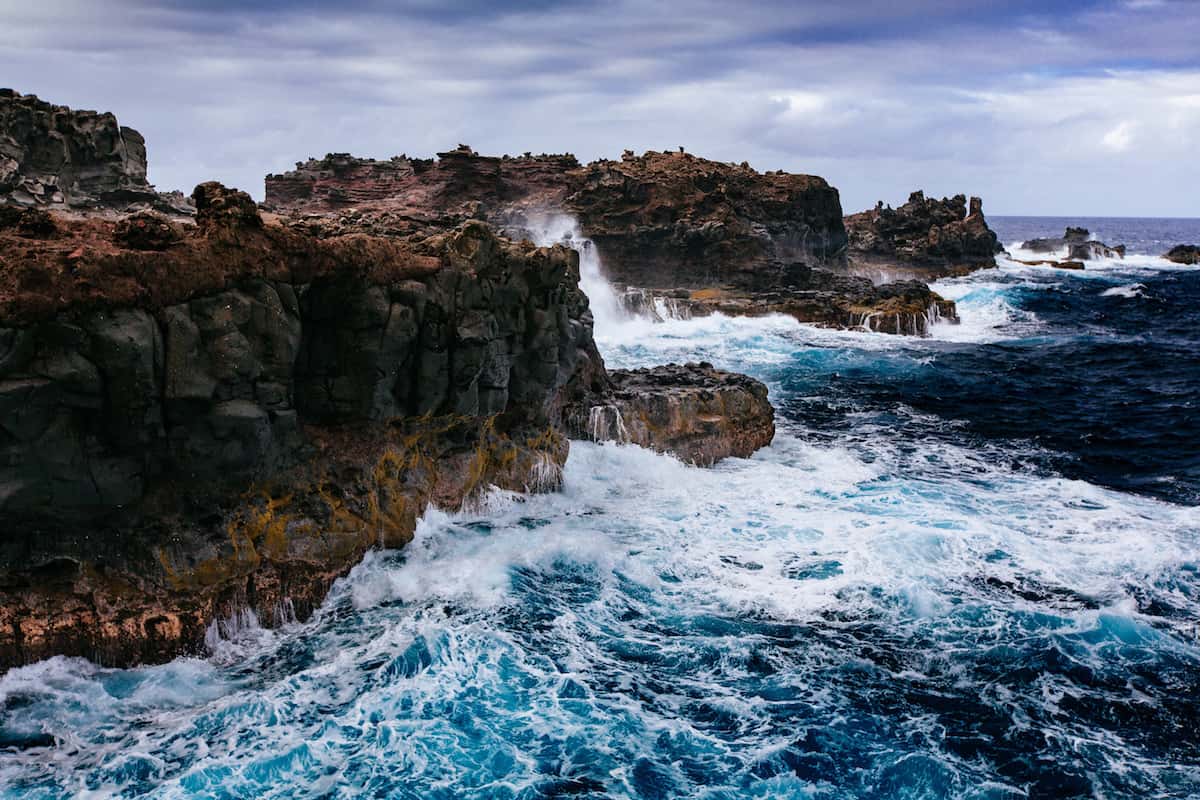 waves crashing at Nakalele Blowhole in Maui