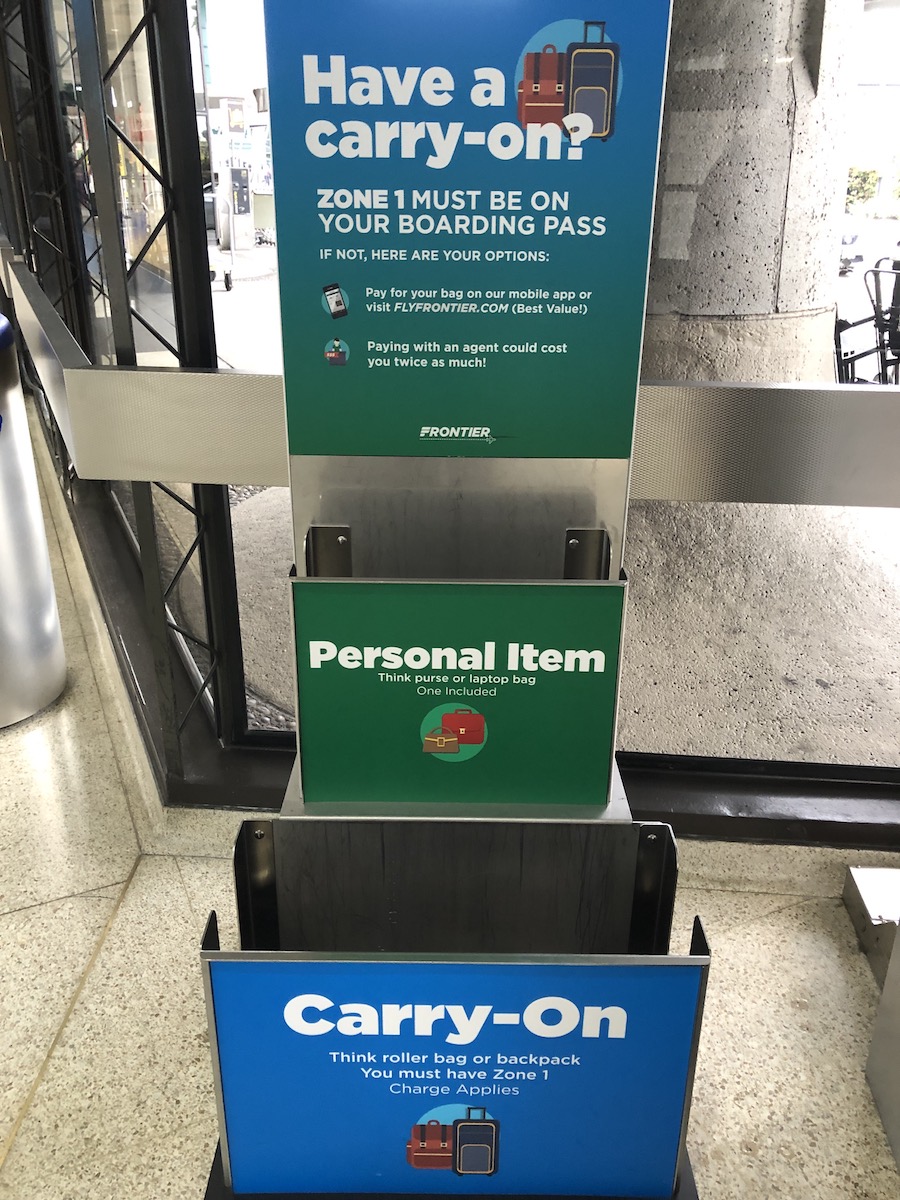 Frontier Airlines bag sizers and reminder about fees 