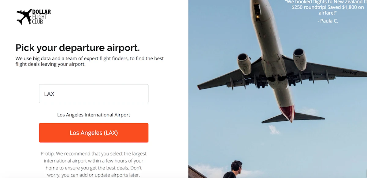 choose a departure airport to receive Dollar Flight Club deals