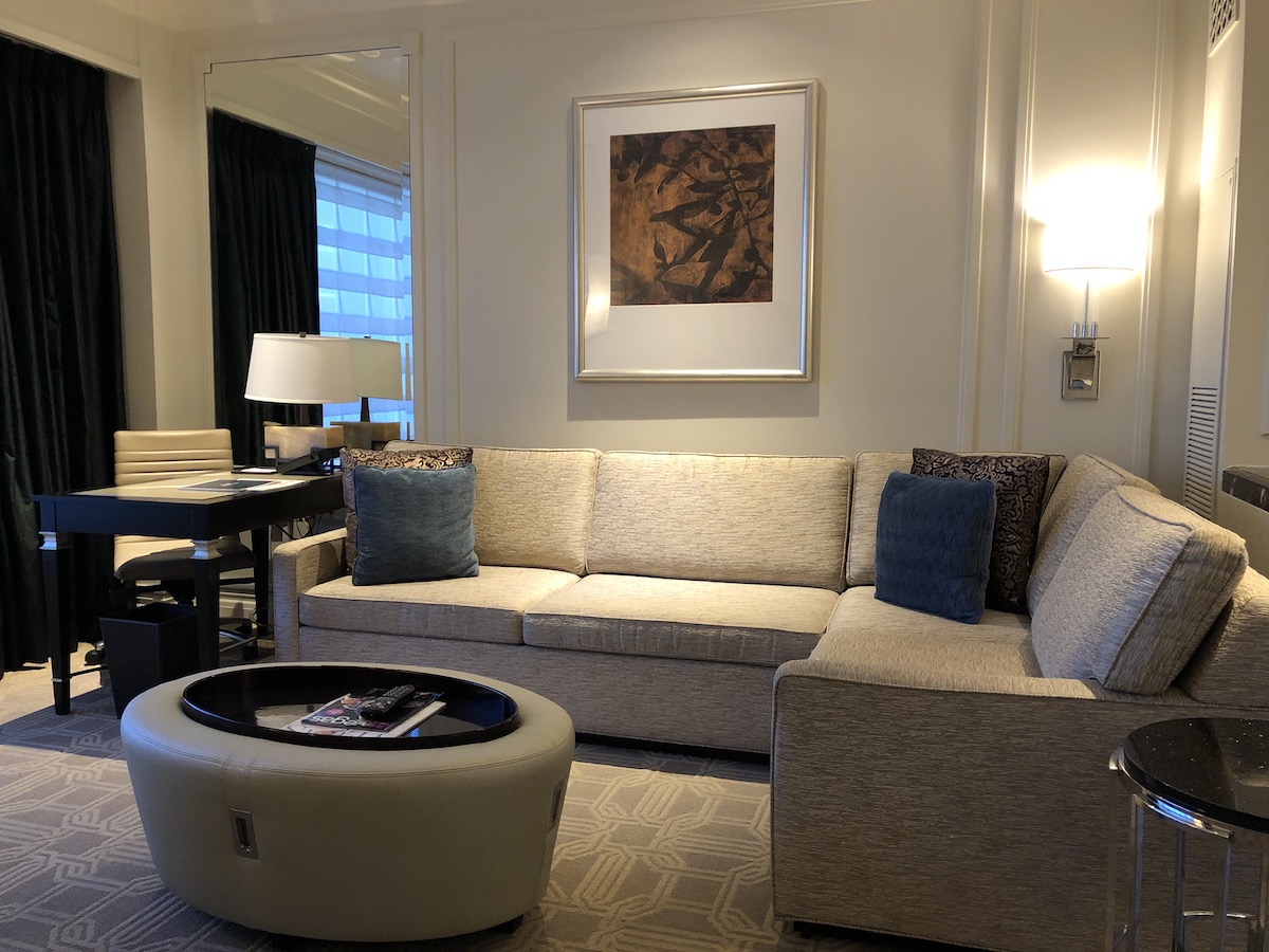 beige couch in living room of The Palazzo Las Vegas suite