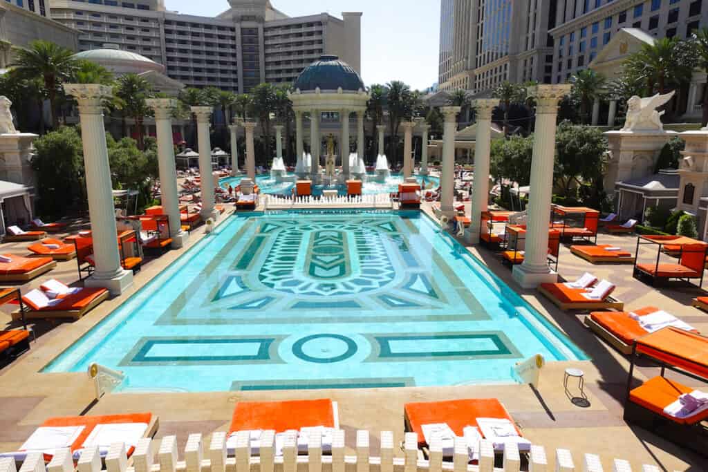 rectangle pool with Roman columns in Las Vegas at Caesars Palace Las Vegas