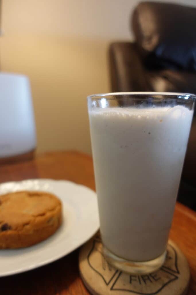 malted milkshake with bourbon and chocolate chip cookie