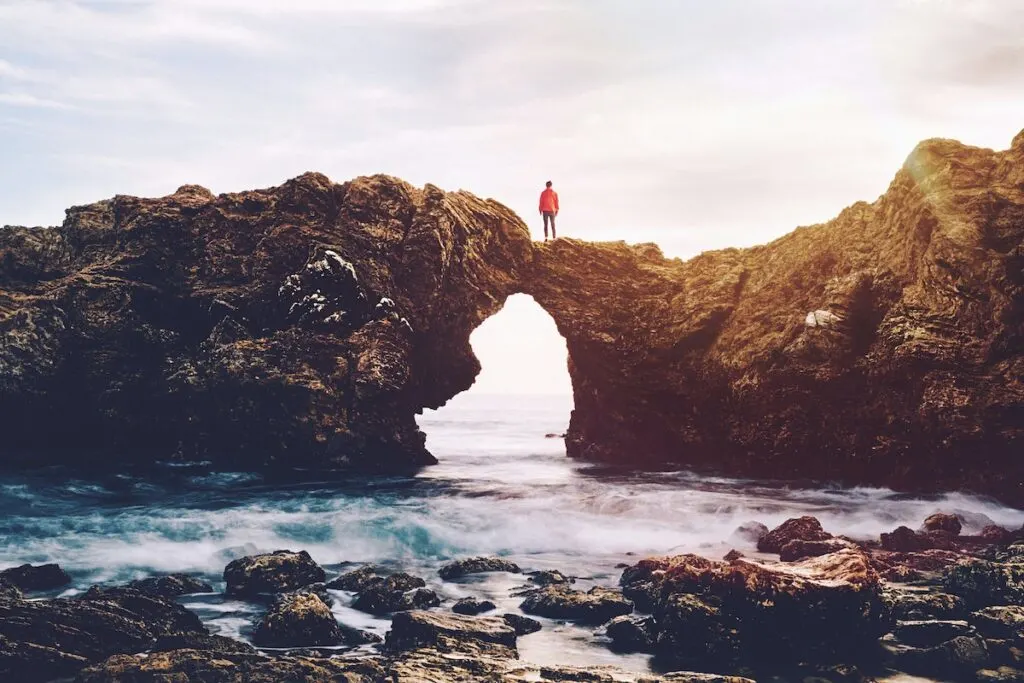man on cliff Cameo Shores Corona Del Mar California Newport Beach