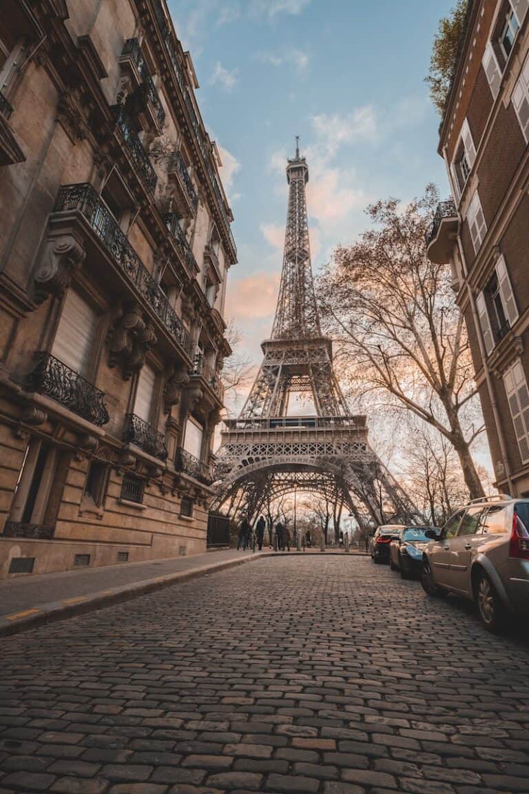Eiffel Tower under a blue sky during the day