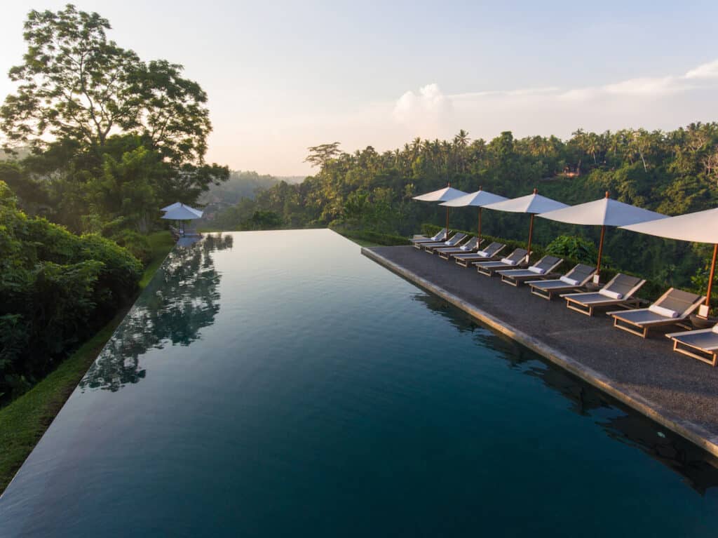 infinity pool at tropical resort in bali, alila ubud