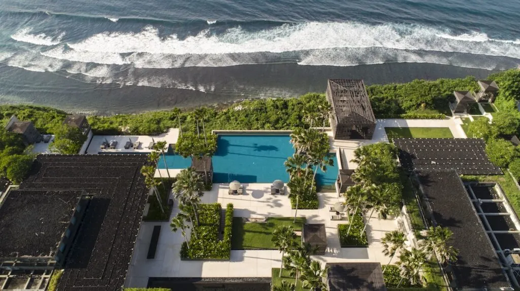 aerial view of oceanfront luxury hotel