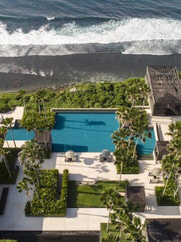 aerial view of oceanfront luxury hotel