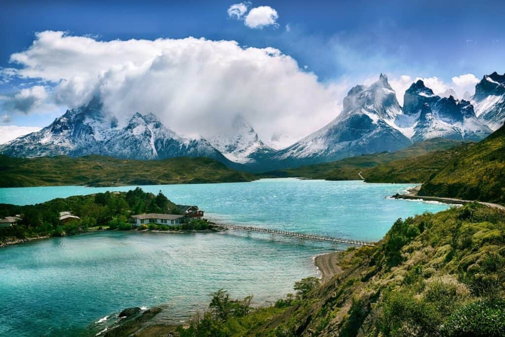 lake near snow covered mountain during daytime photo, Torres del Paine National Park, Chile