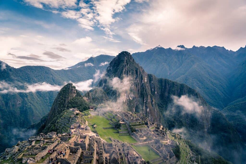 mountain with clouds photo, machu picchu peru