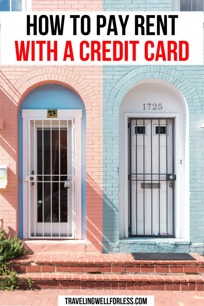 brick apartment building painted pastel pink on one side and pastel blue on the other side with two white doors with black steel gates