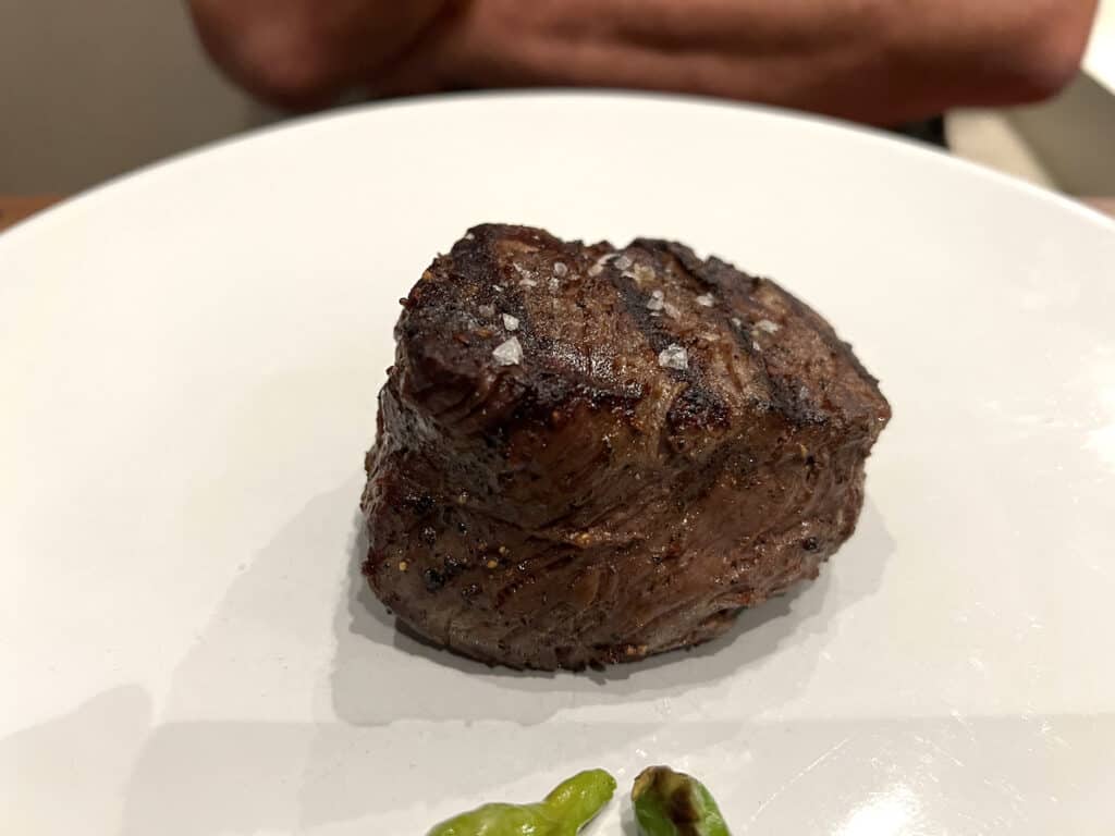 grilled filet mignon on white plate