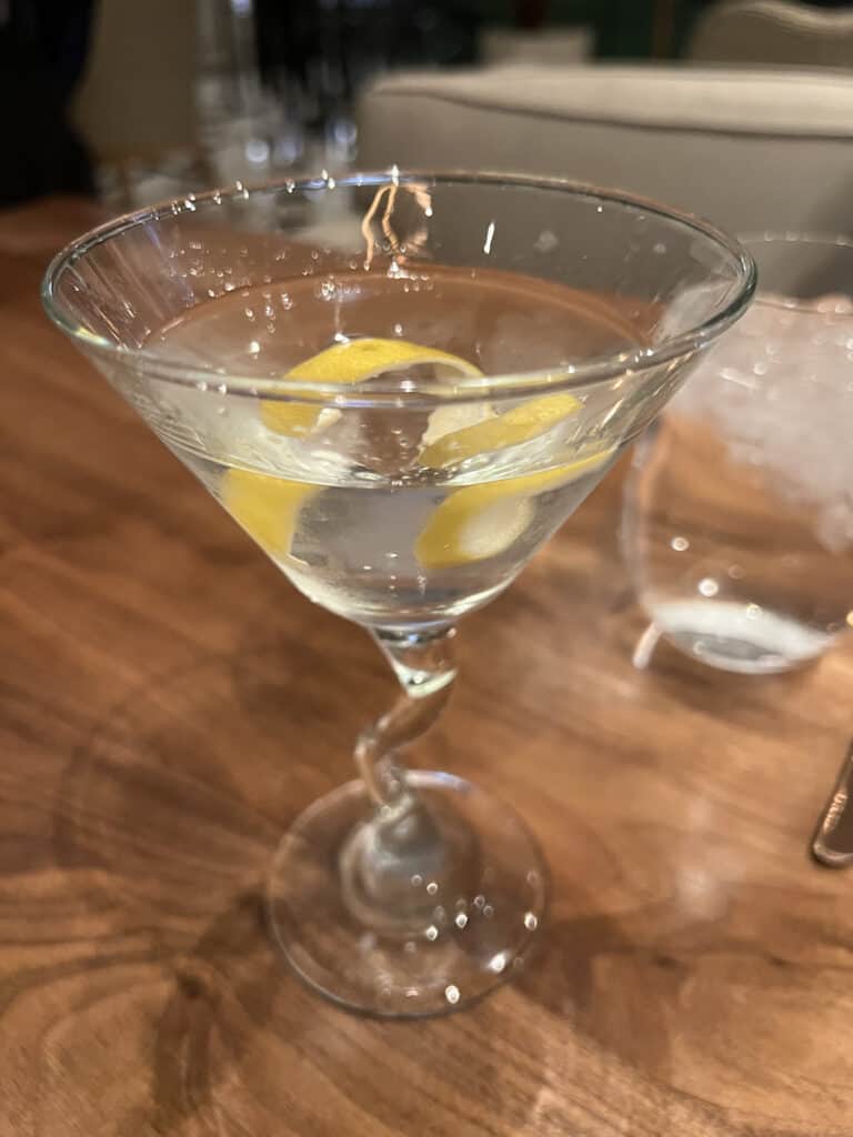 clear liquid with lemon twist in martini glass, vodka martini