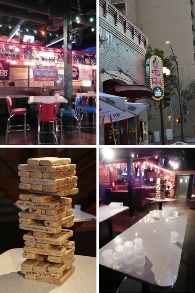 Tin Roof San Diego, San Diego bars, Gaslamp district, giant Jenga, beer pong, Traveling Well For Less