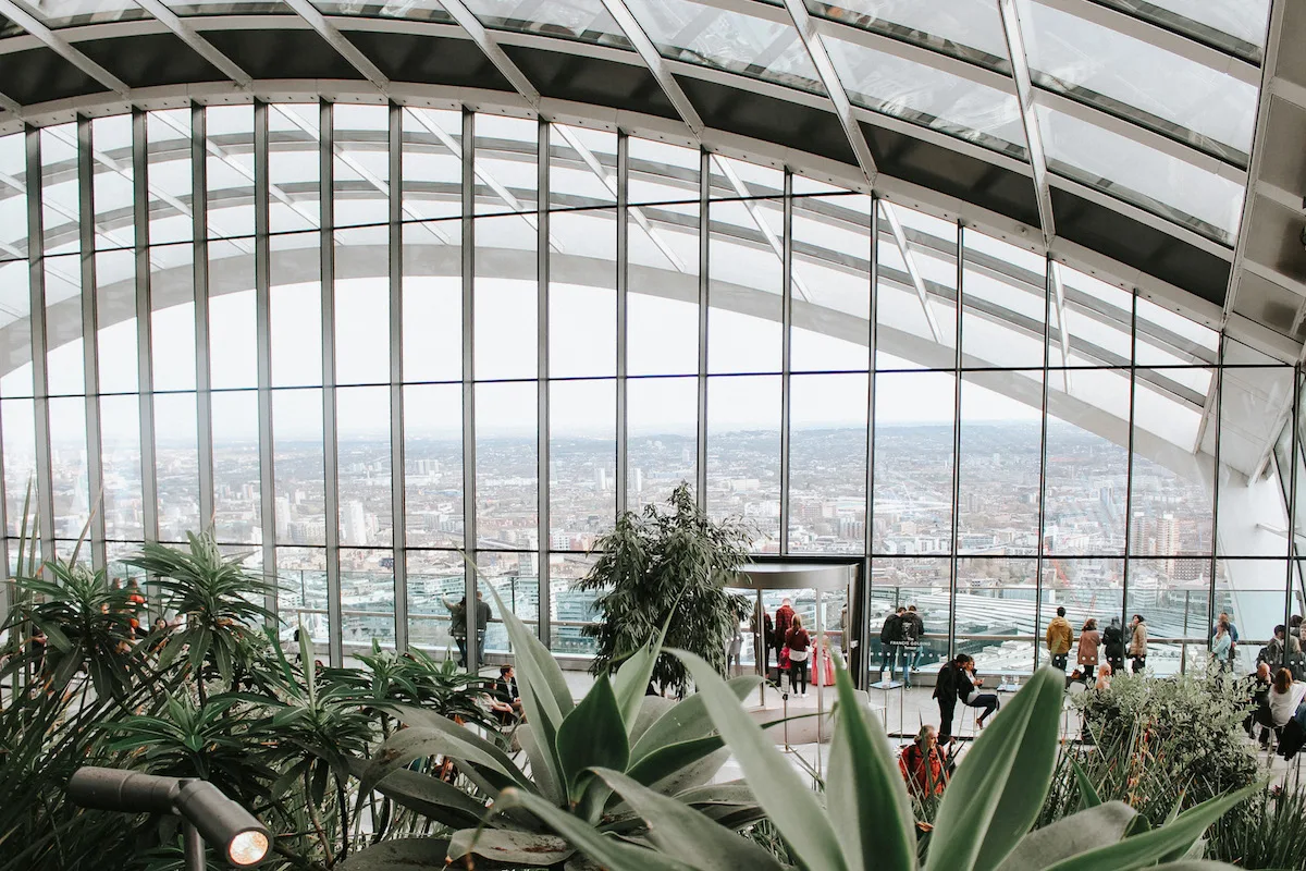 plants and london skyline view from sky garden london